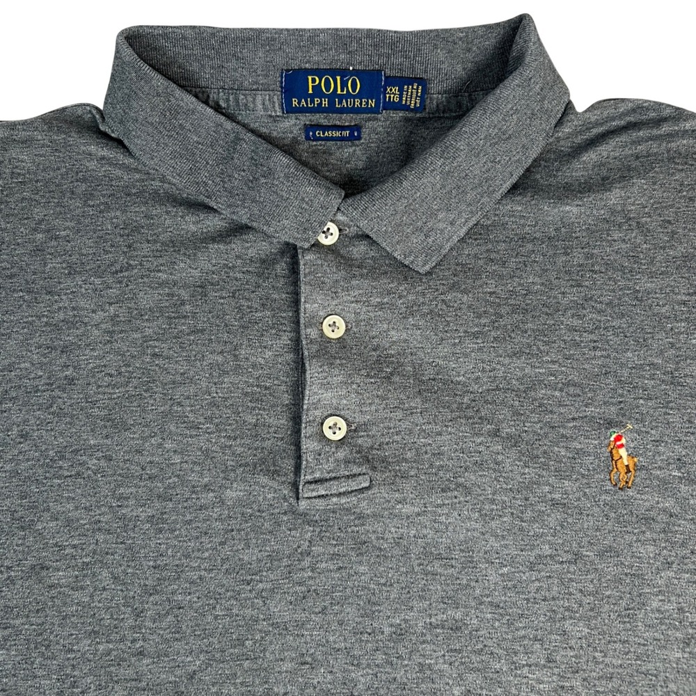Polo Ralph Lauren Polo Shirt Men XXL Grey Classic Fit Short Sleeve Flesh Pony